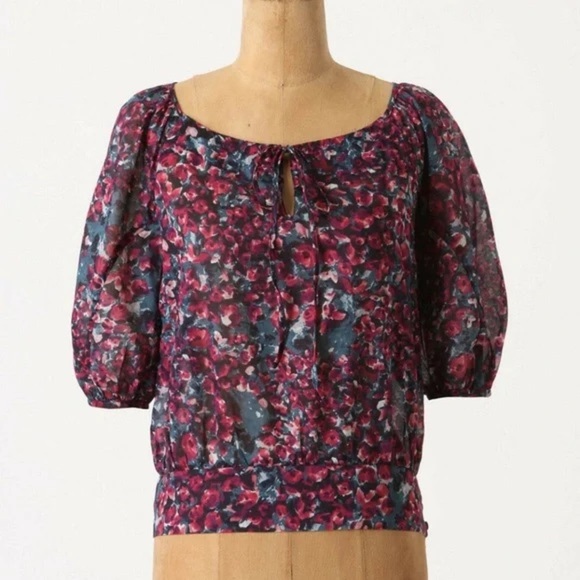 Edme & Esyllte Tops - Anthropologie edmé & esyllte Floral Cotton Blouse Size 8 Puff Sleeve